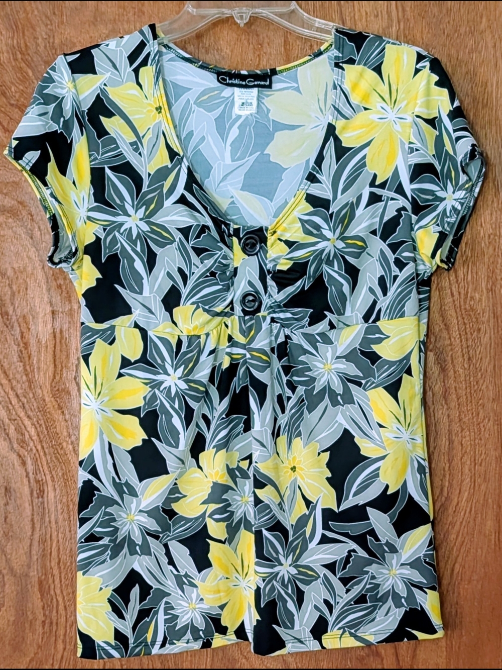 Yellow Floral V-Neck Blouse by Christine Grand